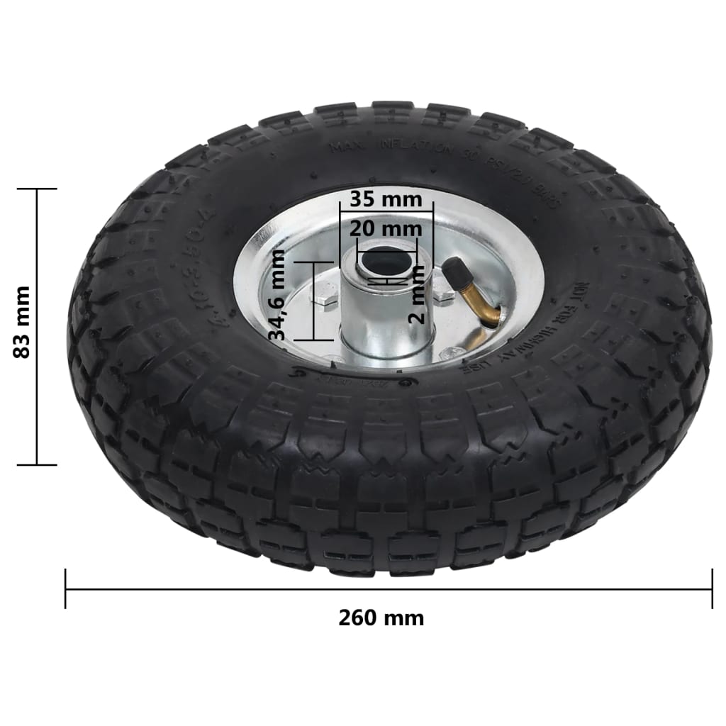 vidaXL Roue de diable 4 pcs Caoutchouc 4.10/3.50-4 (260 x 83 mm)