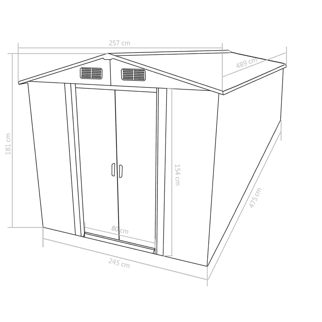 vidaXL Abri de jardin 257x489x181 cm Métal Gris
