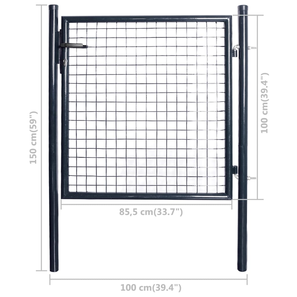 vidaXL Portail en maille de jardin Acier galvanisé 85,5x100 cm Gris