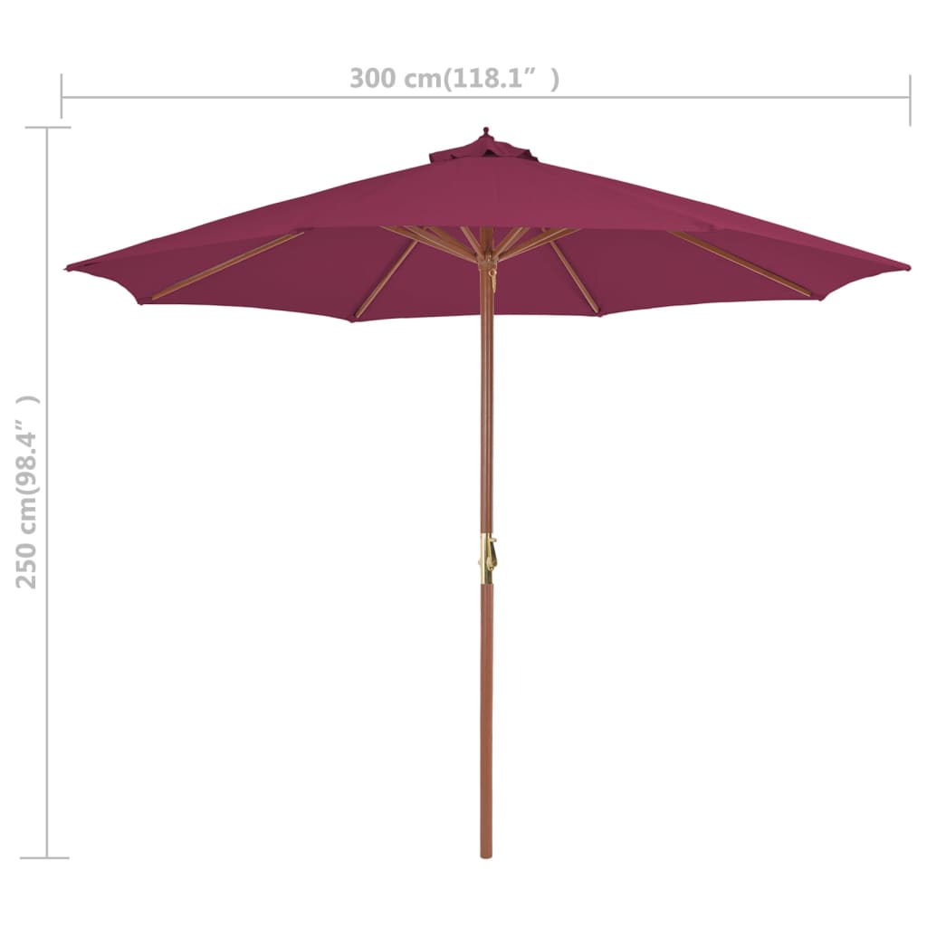 vidaXL Parasol avec mât en bois 300 cm Rouge bordeaux