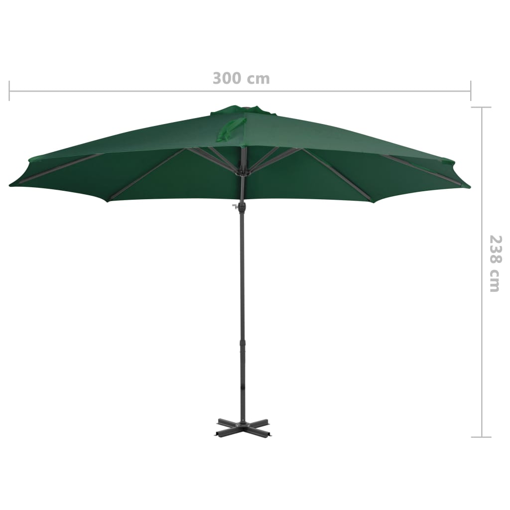vidaXL Parasol en porte-à-faux et poteau en aluminium 300 cm Vert