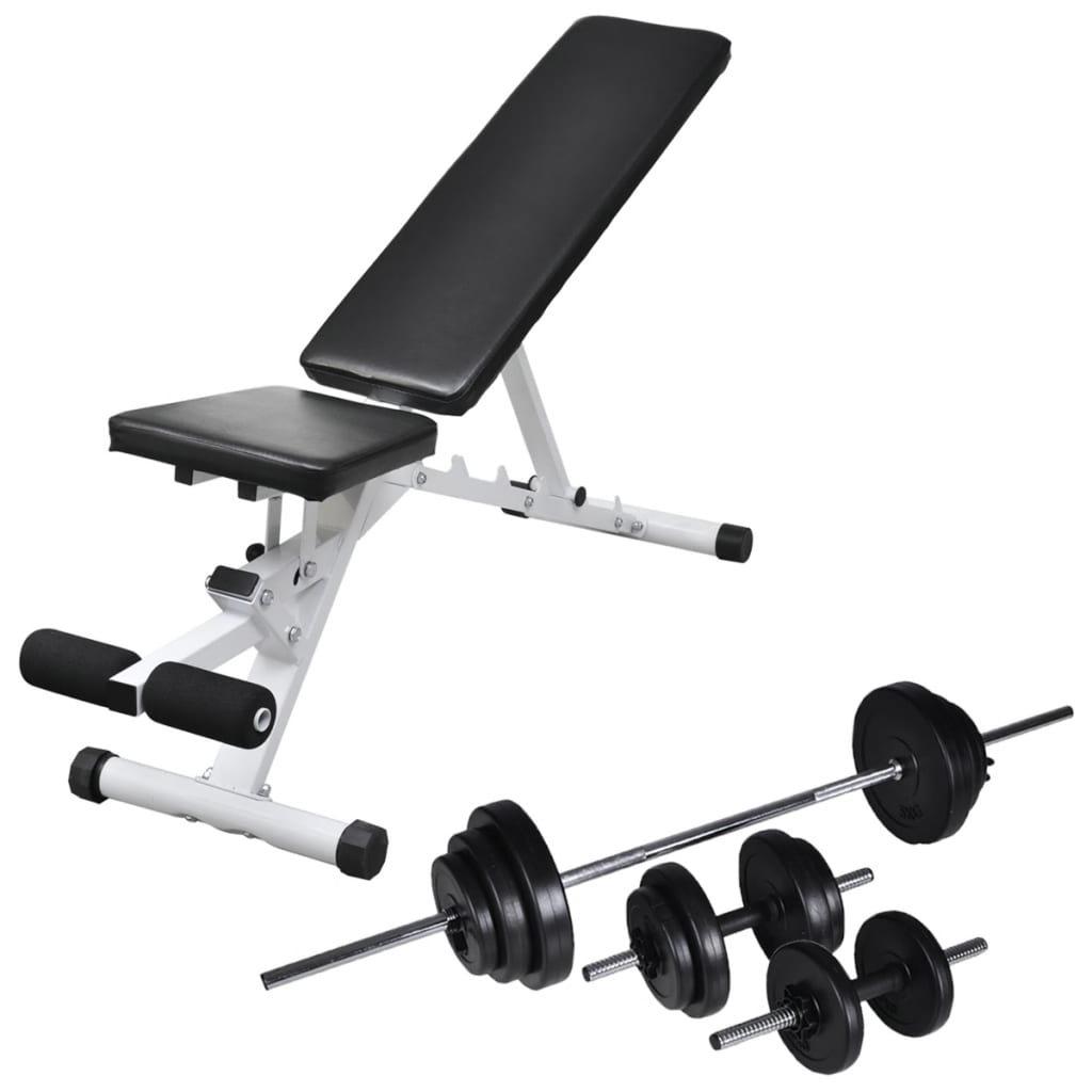 vidaXL Banc d'entraînement avec jeu d'haltères et de disques de poids 30,5 kg