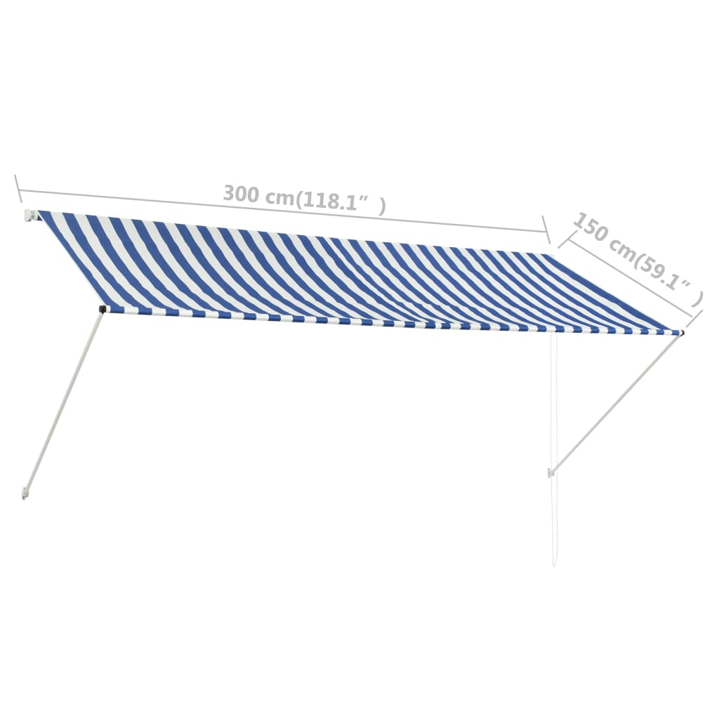 vidaXL Auvent rétractable 300x150 cm Bleu et blanc