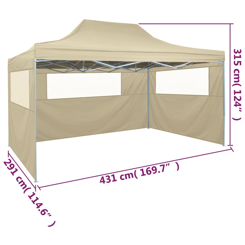 vidaXL Tente pliable avec 3 parois 3 x 4,5 m Crème