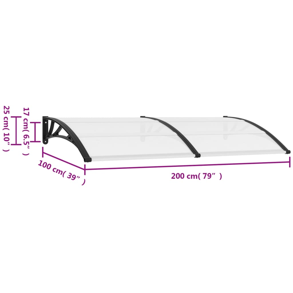 vidaXL Auvent de porte Noir 200 x 100 cm PC