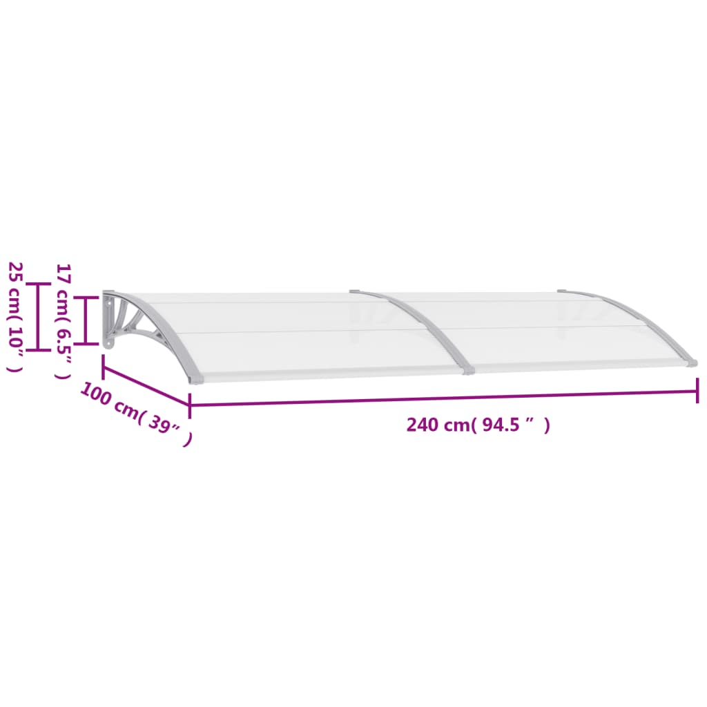 vidaXL Auvent de porte Gris 240 x 100 cm PC