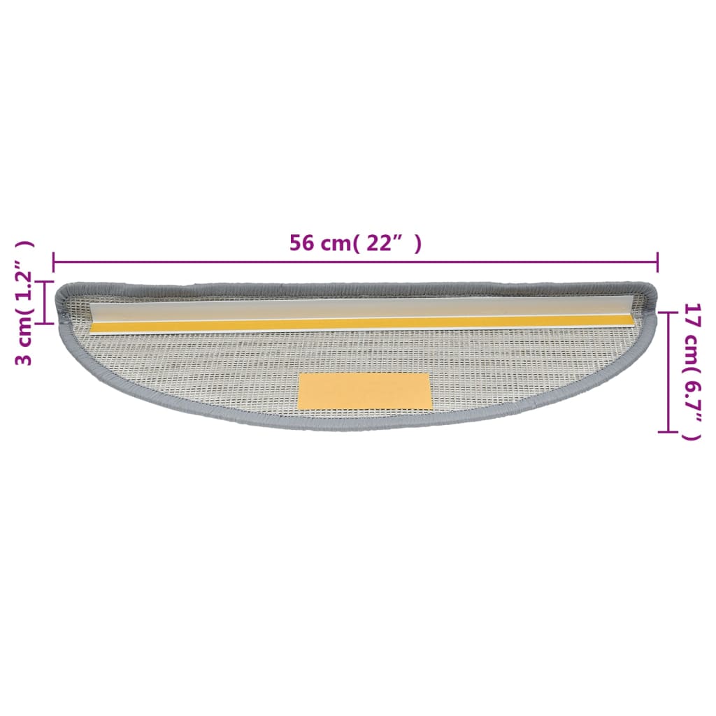 vidaXL Tapis d'escalier 15 pcs Gris 56x17x3 cm