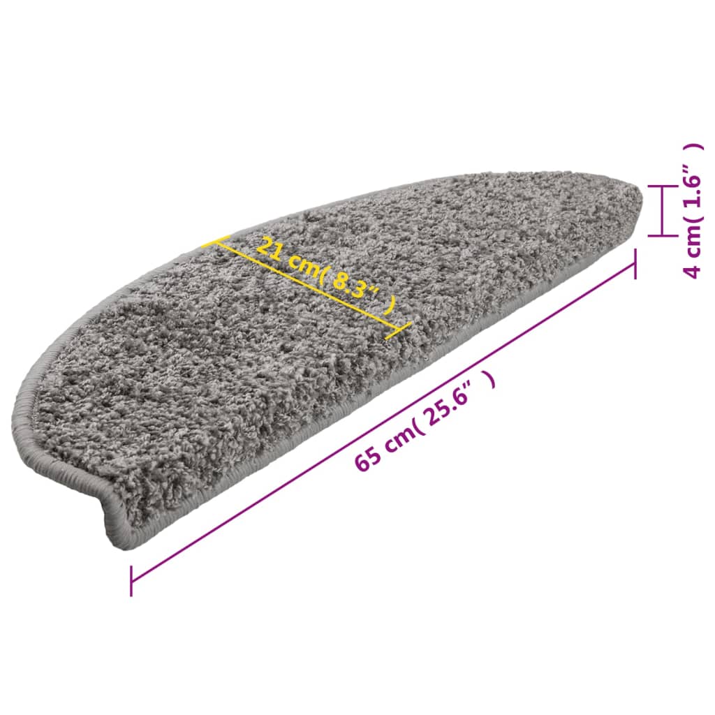 vidaXL Tapis d'escalier 15 pcs gris 65x21x4 cm
