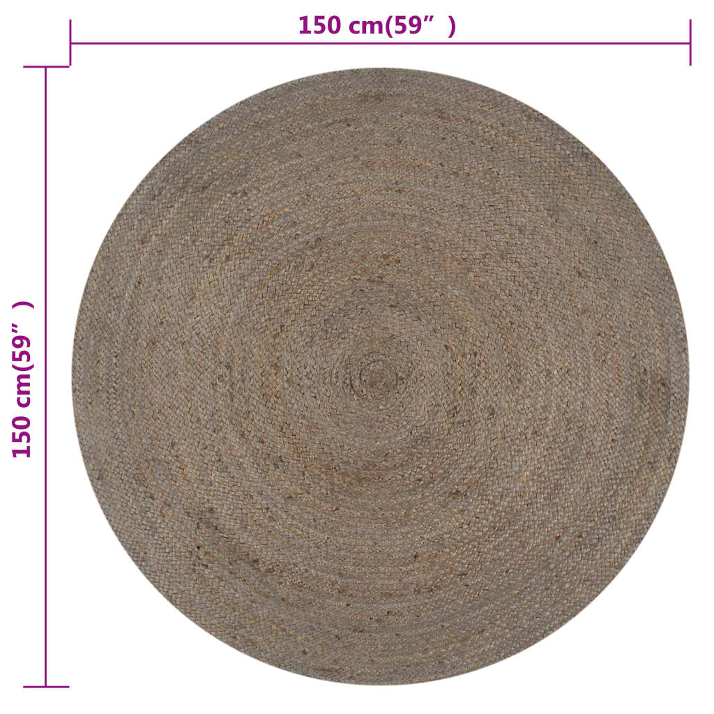 vidaXL Tapis fait à la main Jute Rond 150 cm Gris