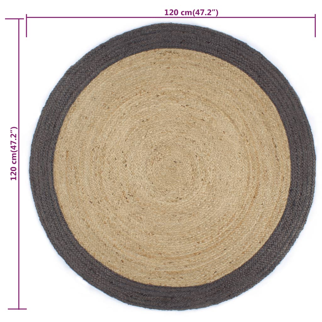 vidaXL Tapis fait à la main Jute avec bord gris foncé 120 cm