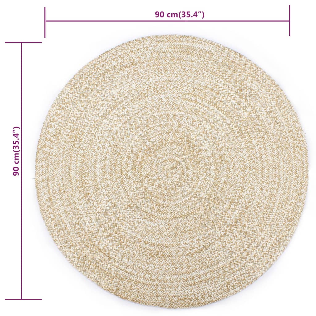 vidaXL Tapis fait à la main Jute Blanc et naturel 90 cm