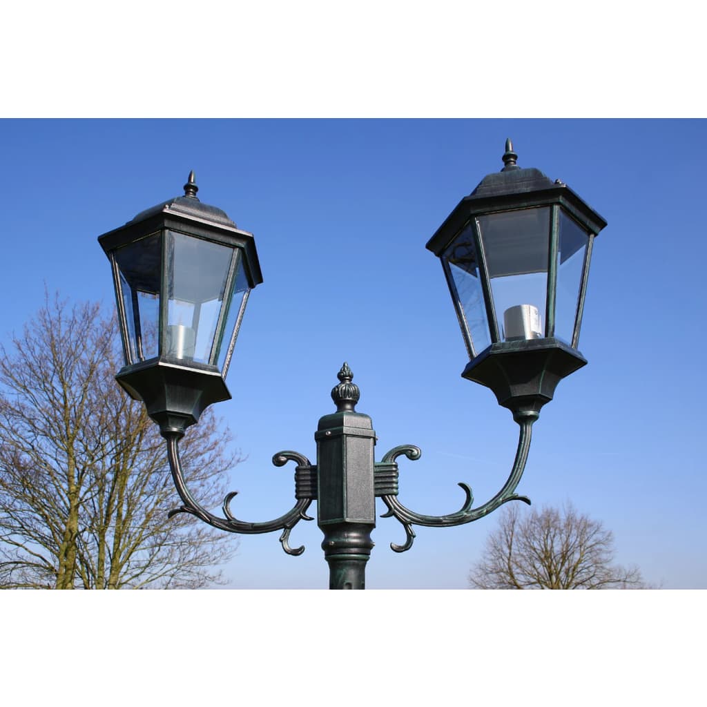 vidaXL Lampadaire de jardin 2 bras 230 cm Vert foncé/Noir Aluminium
