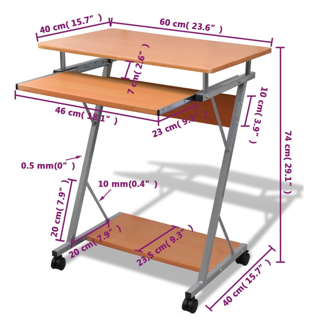 vidaXL Bureau d'ordinateur avec plateau à clavier coulissant Marron