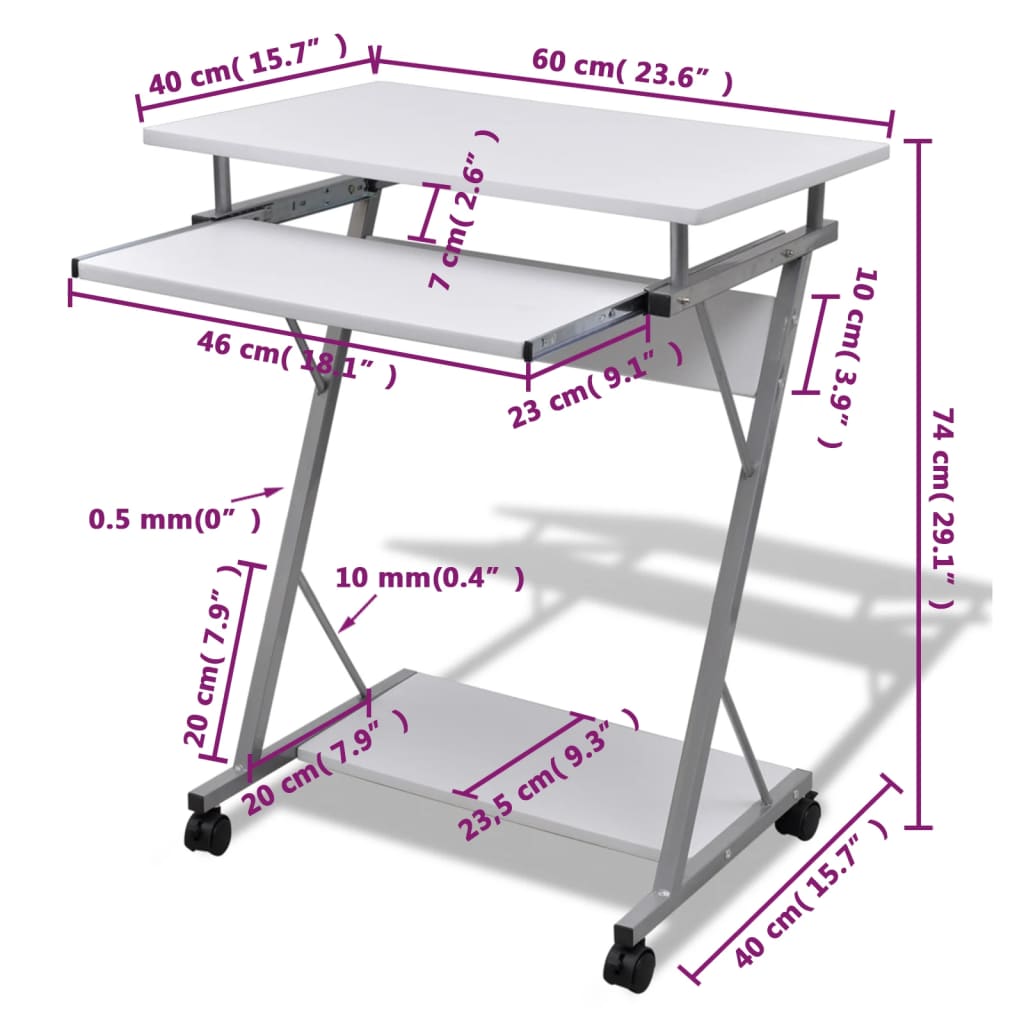 vidaXL Bureau d'ordinateur compact avec plateau à clavier Blanc