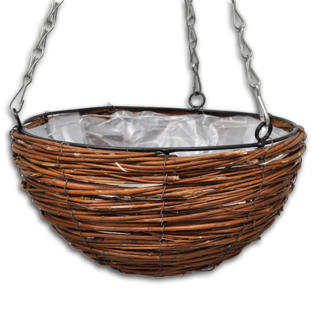 Lot de 4 Paniers Supsendus en Saule avec Fonds et Chaine Pendante