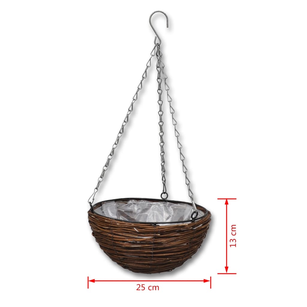 Lot de 4 Paniers Supsendus en Saule avec Fonds et Chaine Pendante