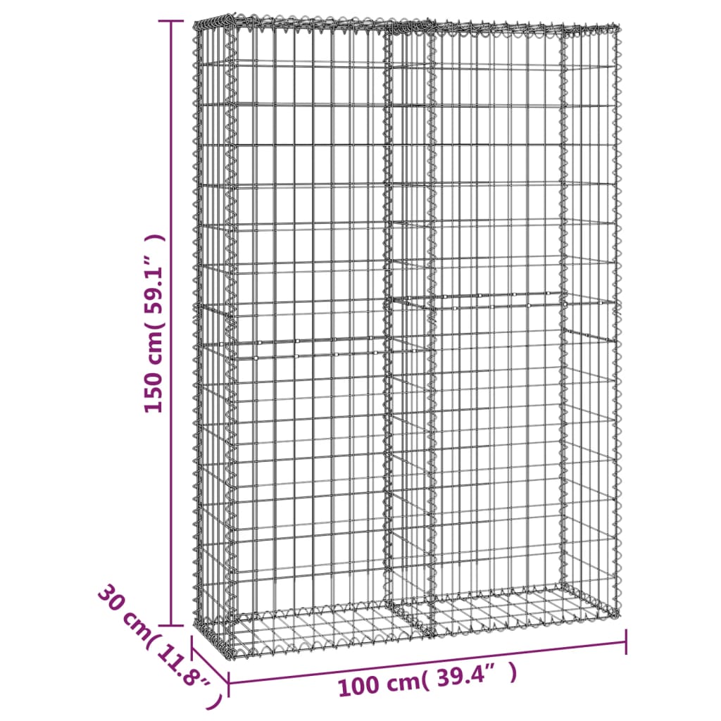 vidaXL Panier de gabion avec couvercle Fil galvanisé 150 x 100 x 30 cm