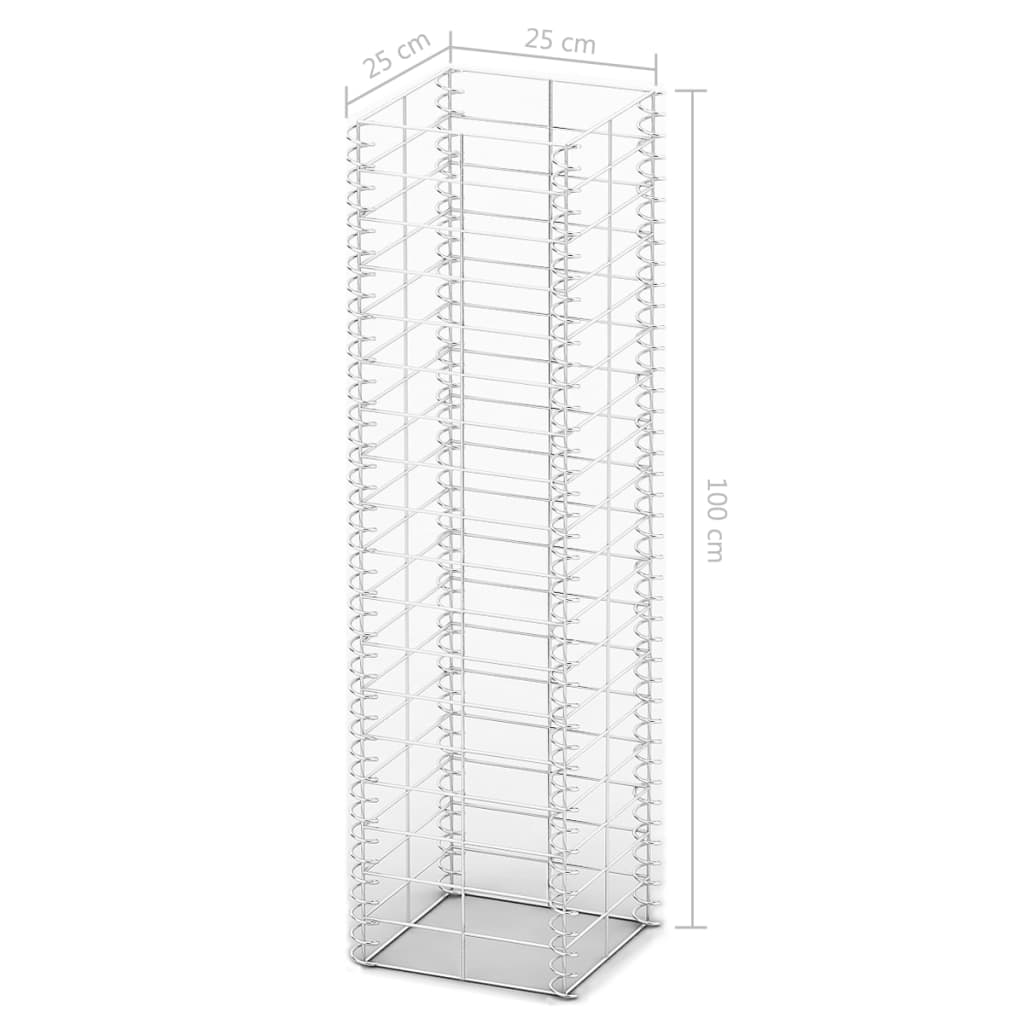 vidaXL Jeu de panier de gabion 3 pcs Fil galvanisé 25 x 25 x 100 cm
