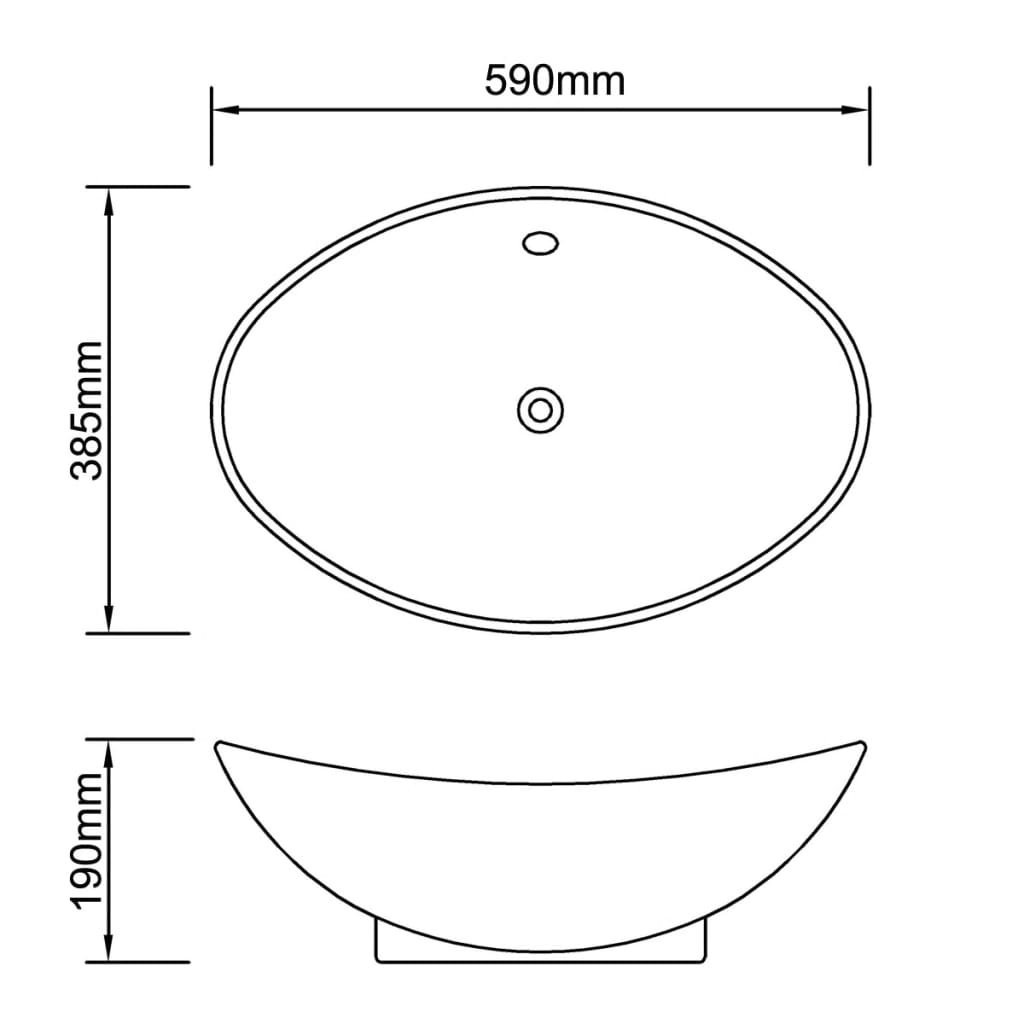 vidaXL Lavabo ovale en céramique noir avec trop plein 59 x 38,5 cm