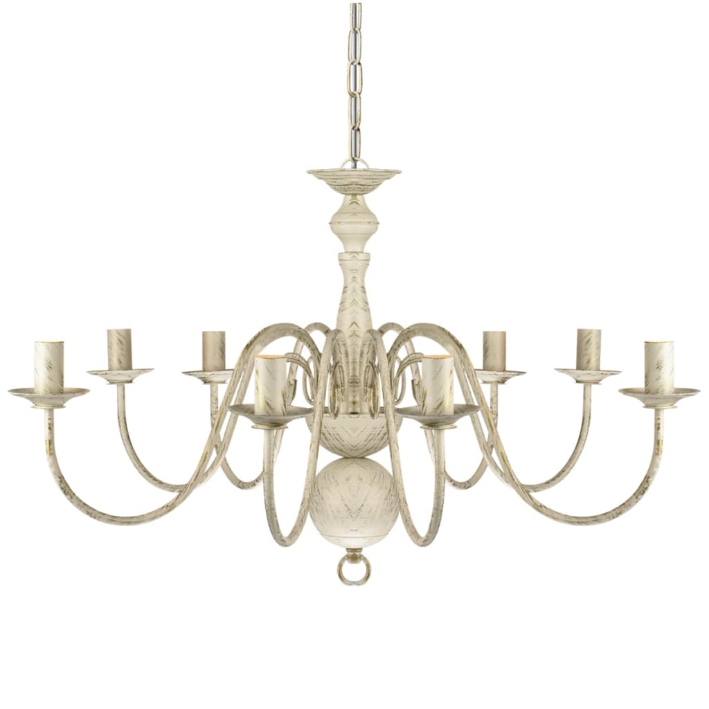 Lustre en métal blanc antique 8 x E14 ampoules