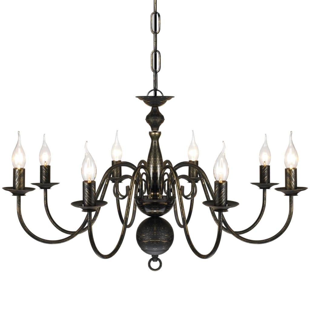 Lustre en métal noir antique 8 x E14 ampoules