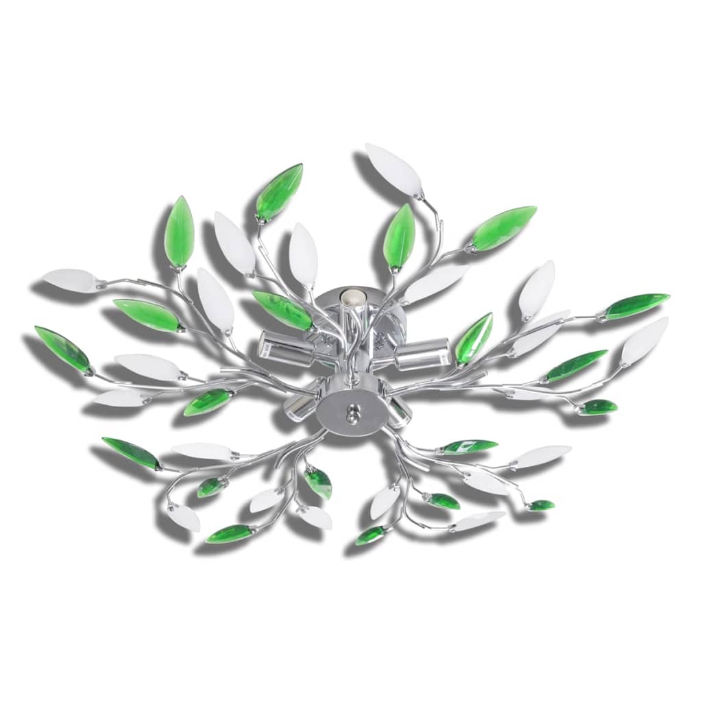 Lampe plafond verte et blanche avec bras crystal pour 5 Ampoules E14