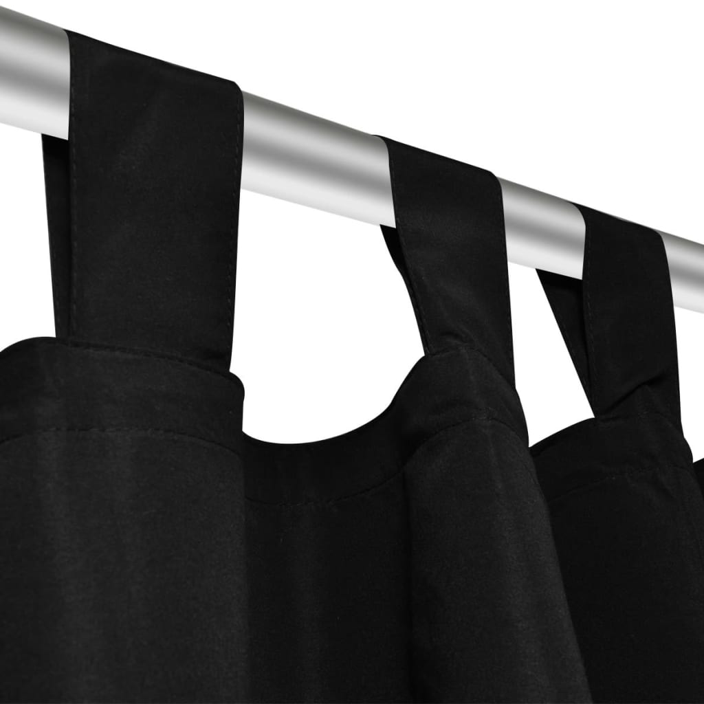 2 pcs Rideau à Passant Micro Satin Noir 140 x 175 cm