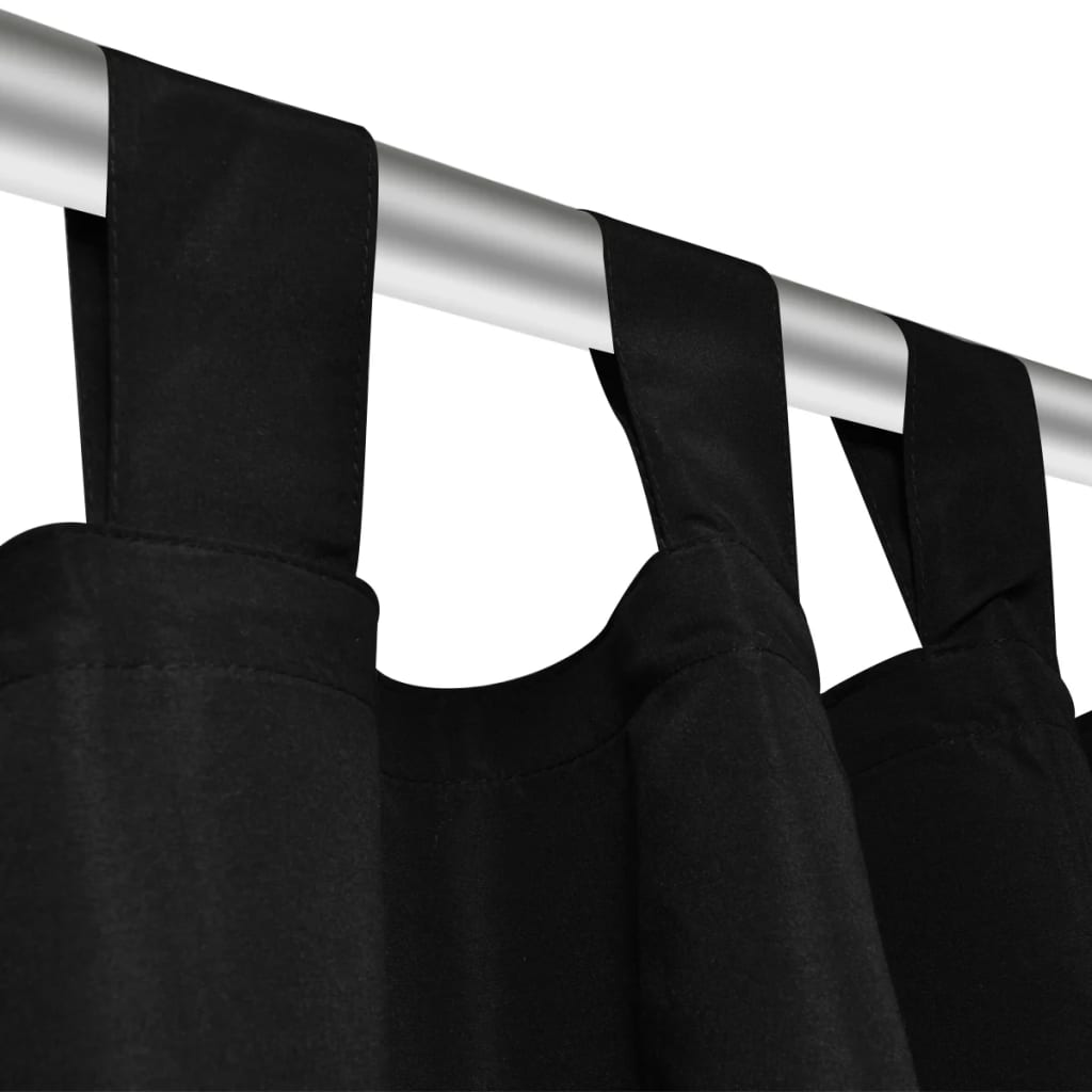 2 pcs Rideau à Passant Micro Satin Noir 140 x 225 cm