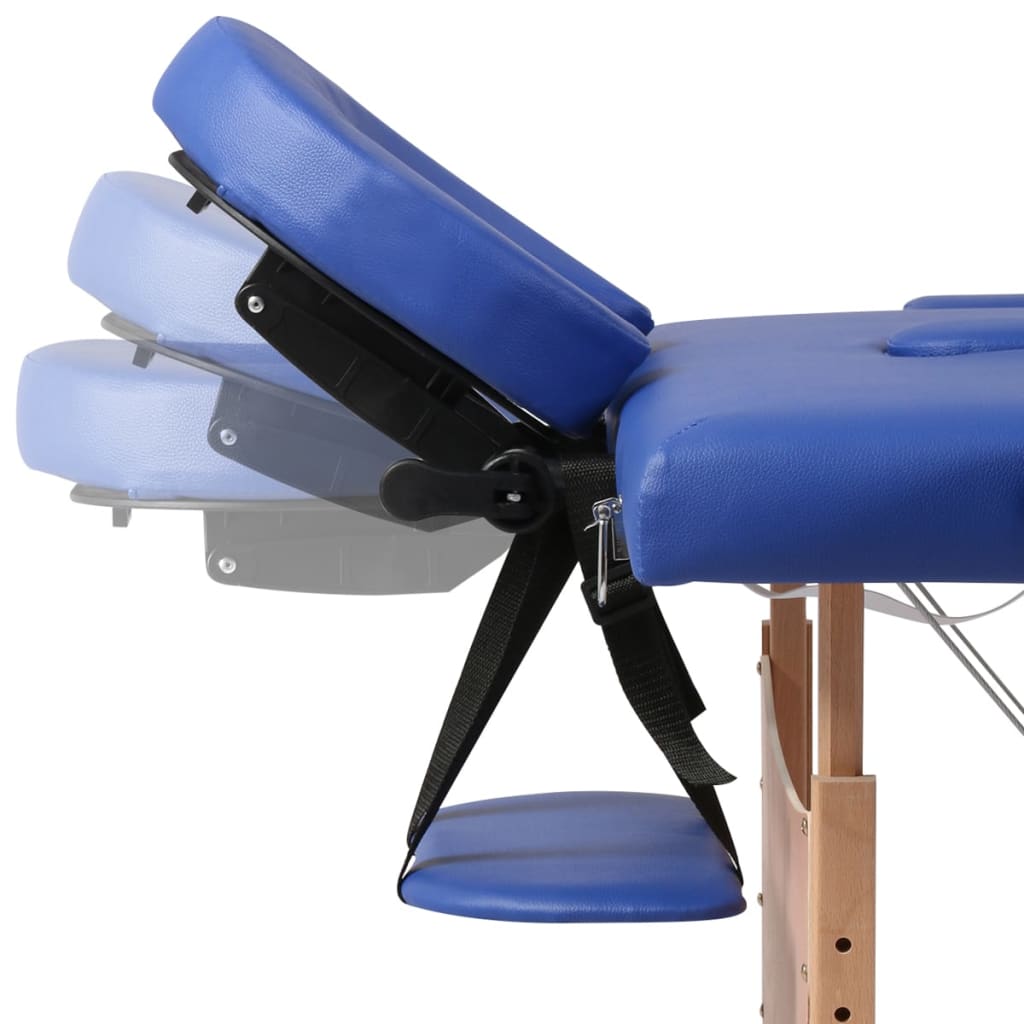 vidaXL Table de massage pliable Bleu 2 zones avec cadre en bois