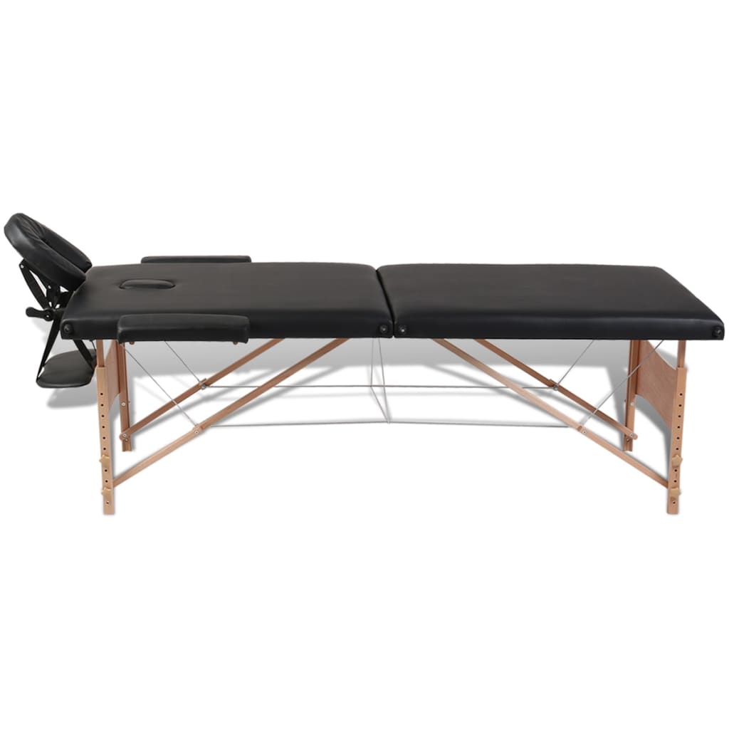 vidaXL Table de massage pliable Noir 2 zones avec cadre en bois