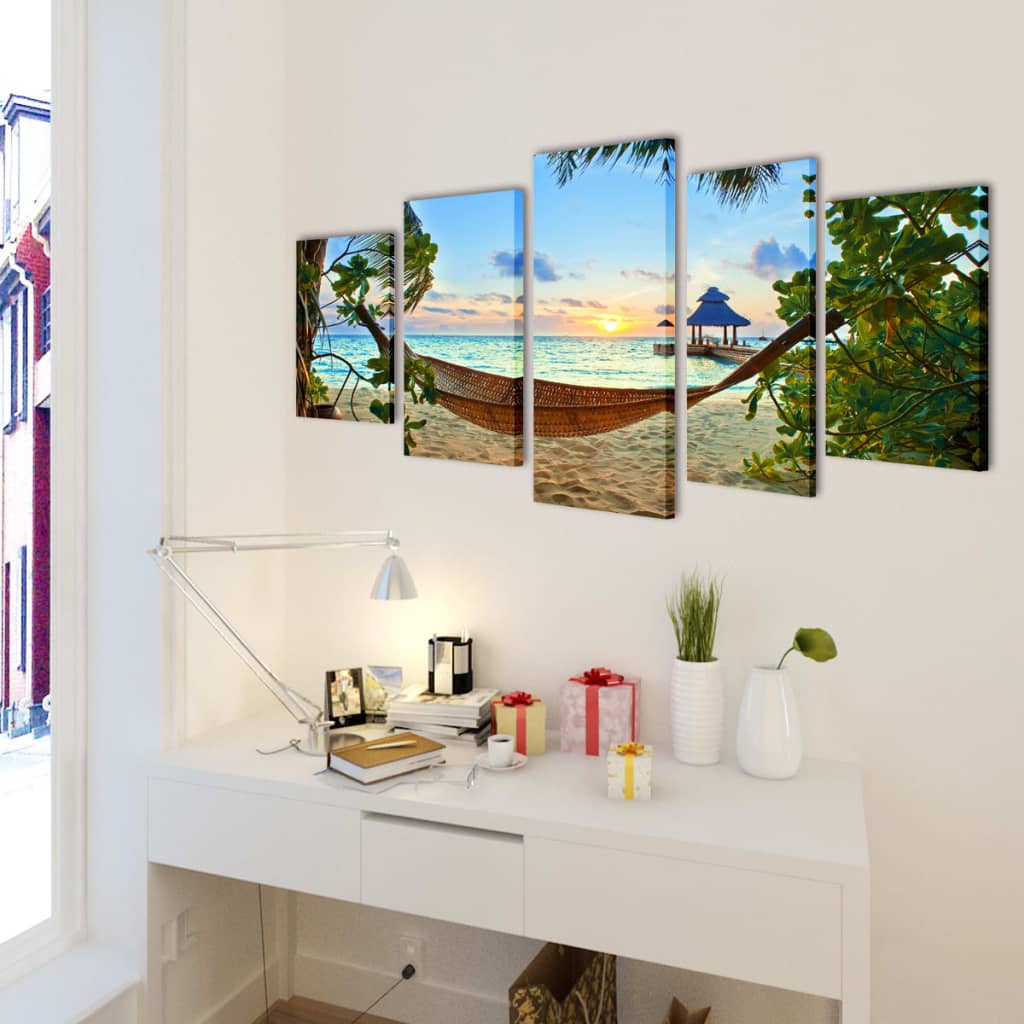 Set de toiles murales imprimées Plage avec hamac 200 x 100 cm