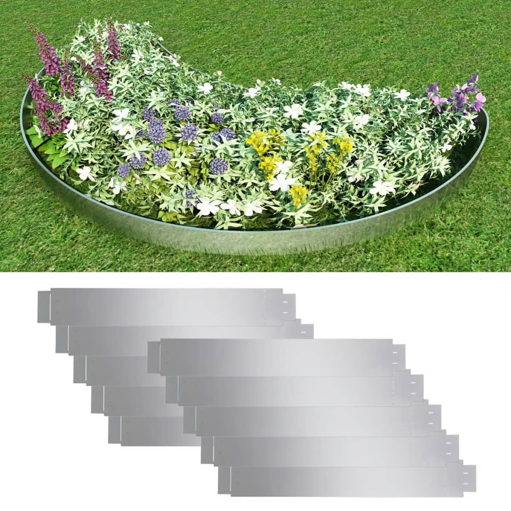 vidaXL Clôture de pelouse flexible 10 pcs Acier galvanisé 100x14 cm