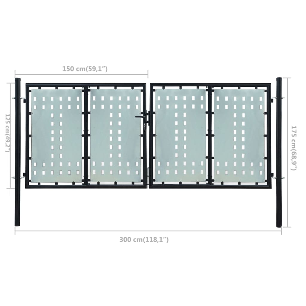vidaXL Portail simple de clôture Noir 300x175 cm