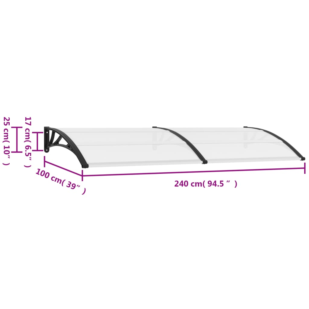 vidaXL Auvent de porte 240 x 100 cm PC