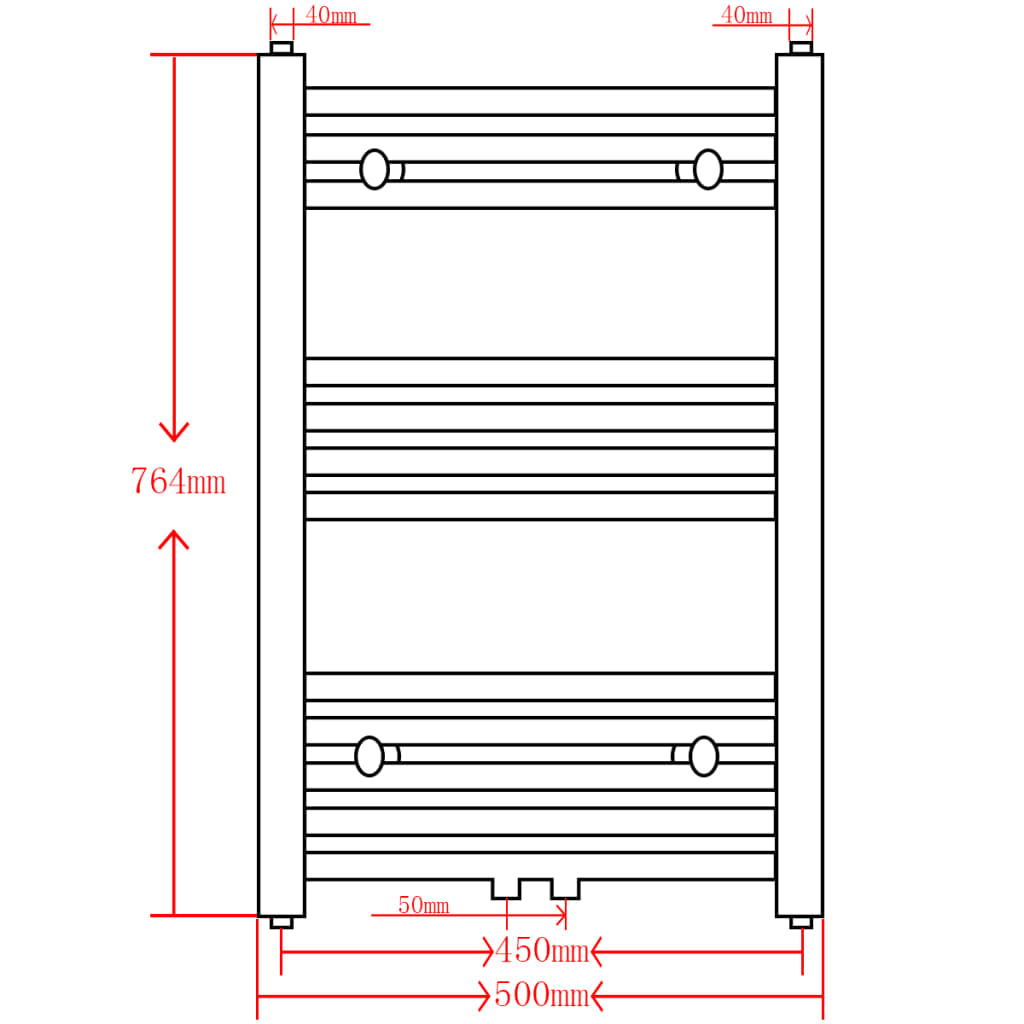 vidaXL Sèche-serviettes eau chaude à rails incurvés noir 500 x 764 mm