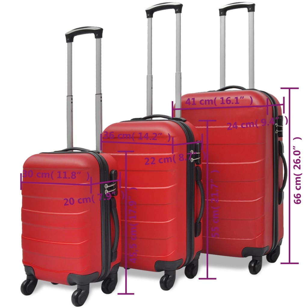 vidaXL Valise rigide 3 pièces Rouge 45,5/55/66 cm