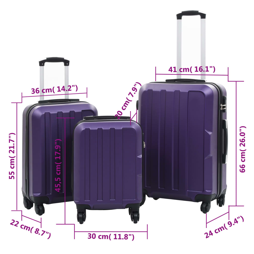 vidaXL Valise rigide 3 pcs Violet ABS