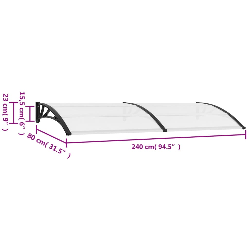 vidaXL Auvent de porte Noir et transparent 240x80 cm PC