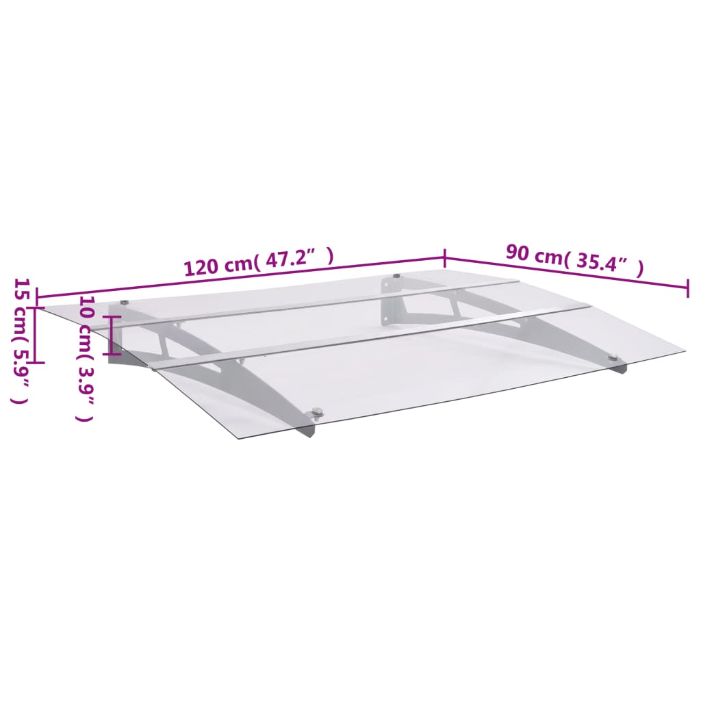 vidaXL Auvent de porte argenté et transparent 120x90 cm polycarbonate