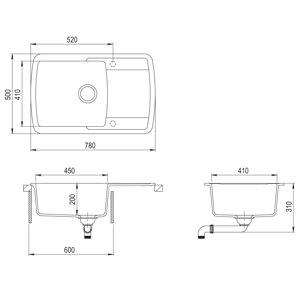vidaXL Évier de cuisine Granit Seul lavabo Blanc