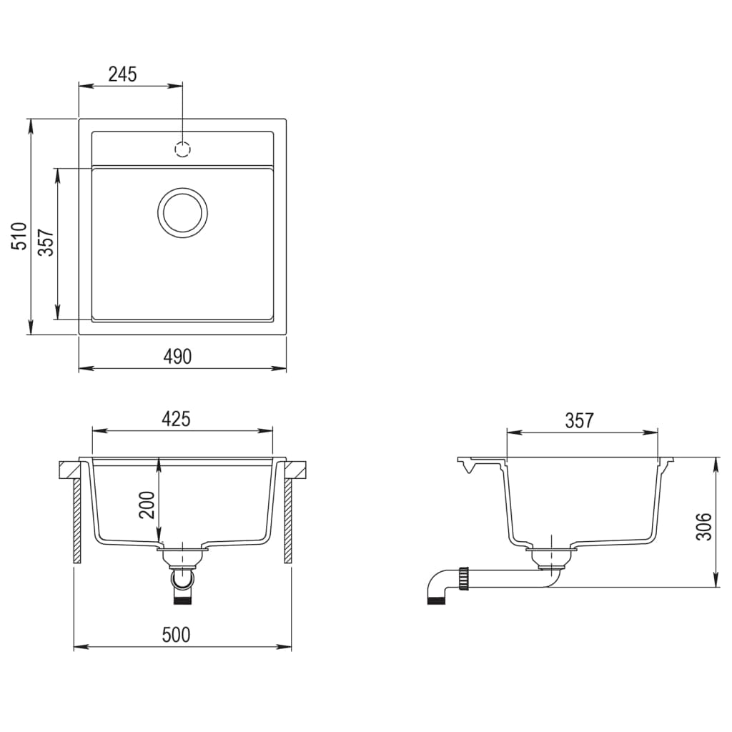 vidaXL Évier de cuisine Granit Seul lavabo Beige