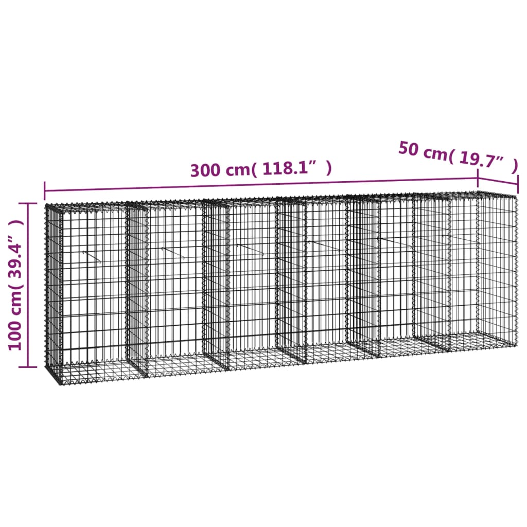 vidaXL Mur en gabion avec couvercles Acier galvanisé 300 x 50 x 100 cm
