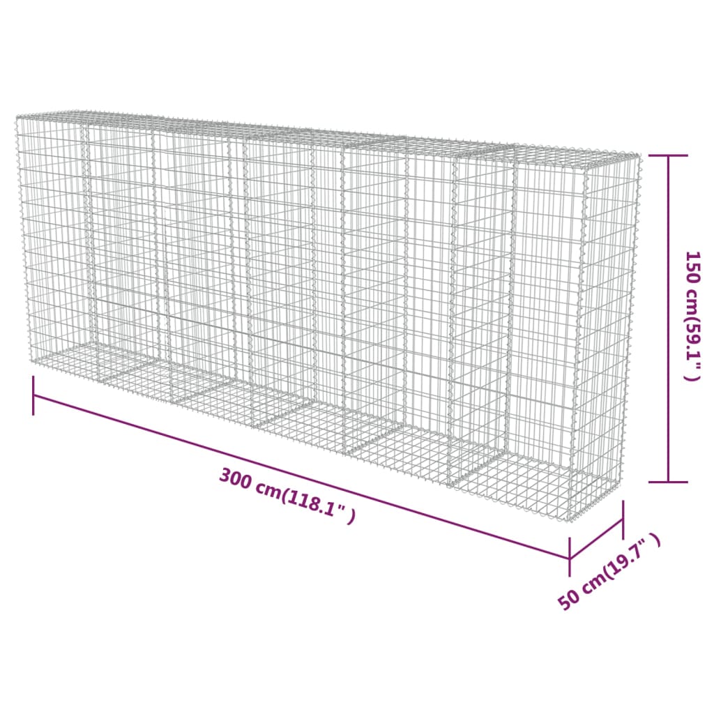 vidaXL Mur en gabion avec couvercles Acier galvanisé 300 x 50 x 150 cm