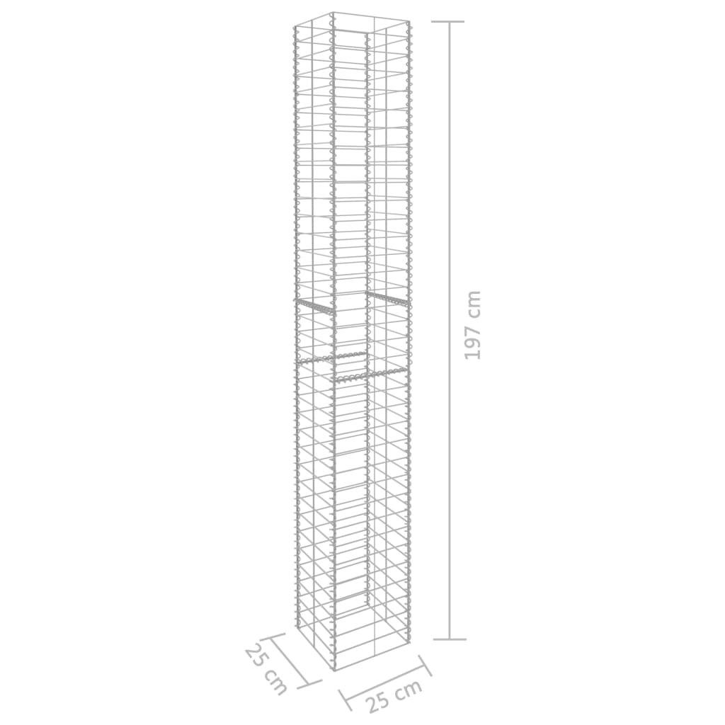 vidaXL Paniers de gabion 3 pcs Acier galvanisé 25 x 25 x 197 cm