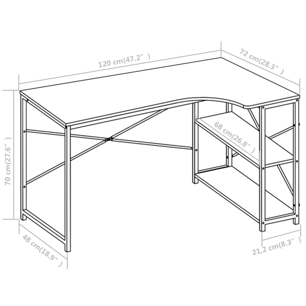 vidaXL Bureau d'ordinateur Blanc 120 x 72 x 70 cm