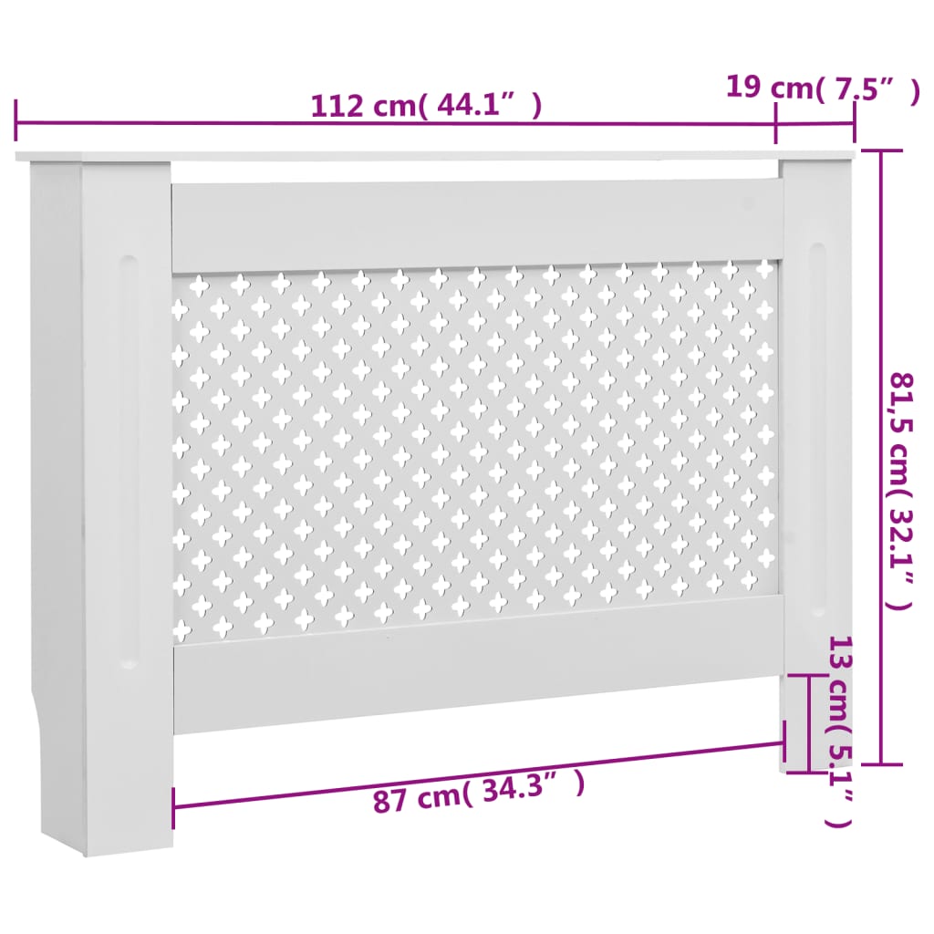 vidaXL Cache-radiateur Blanc 112x19x81,5 cm MDF