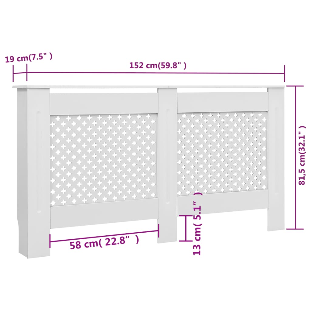 vidaXL Cache-radiateur Blanc 152x19x81,5 cm MDF