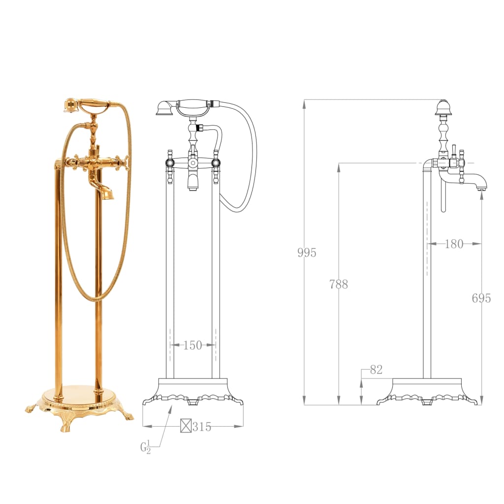 vidaXL Robinet de baignoire sur pied Acier inoxydable 99,5 cm Doré