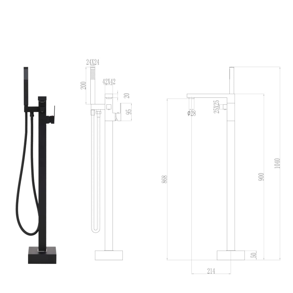 vidaXL Robinet de baignoire sur pied Noir Acier inoxydable 90 cm