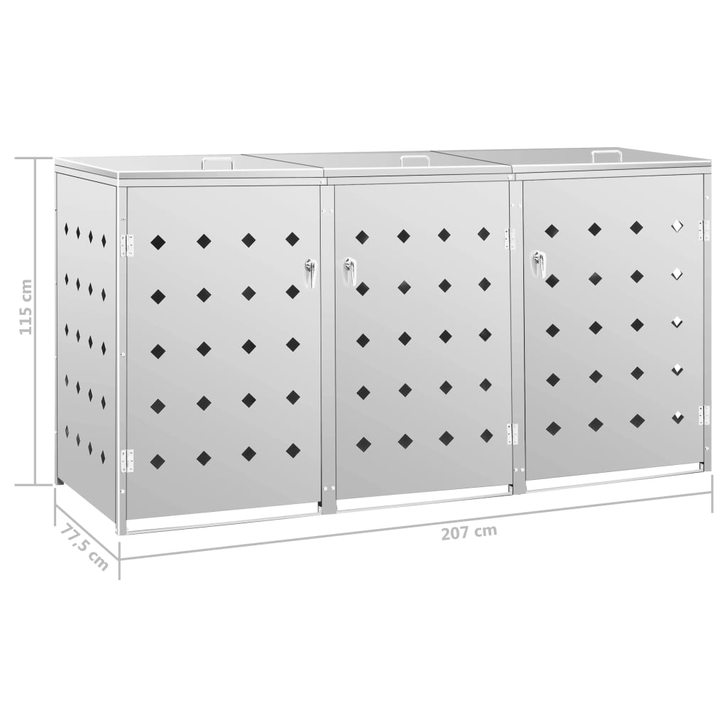 vidaXL Abri de poubelle triple sur roulettes 240 L Acier inoxydable